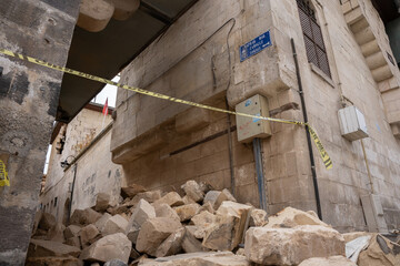 "No Entry sign" earthquake damages in the old city of Gaziantep due to Turkey Earthquake in 2023