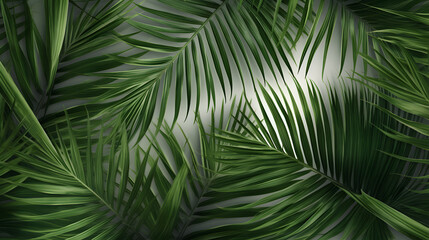 Naklejka na ściany i meble lush green curved palm leaves background texture 