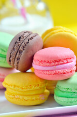 French colorful macarons on plate