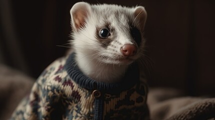 Ferret wearing sweater. Animal in sweater. Generative AI