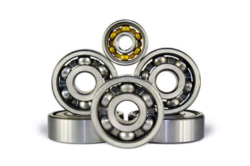 Six ball bearings on a white background