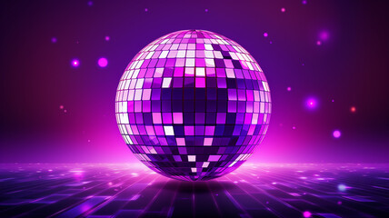 Obraz premium lila violet Discokugel mit Lichtern und Lichteffekten. Querformat. Generative Ai.