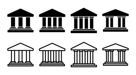 Bank icon set illustration. Bank sign and symbol, museum, university