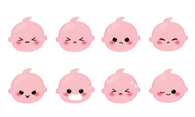 Set of colored cute baby emoji icons Vector