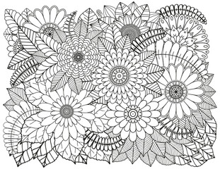 Flower meadow coloring page. Coloring book for adults and children.