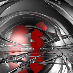 red dollar symbol in futuristic space - 3d rendering