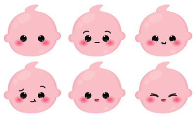 Set of colored cute baby emoji icons Vector