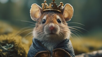 Little mouse prince. Close-up mouse in crown. Generative AI
