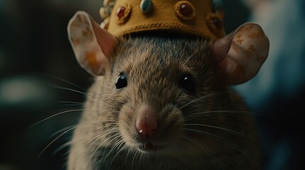Little mouse prince. Close-up mouse in crown. Generative AI