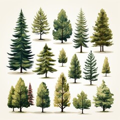 A group of trees with plain background. Generative AI. 