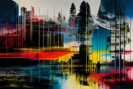 Abstract digital painting with colorful streaks. (AI-generated fictional illustration)

