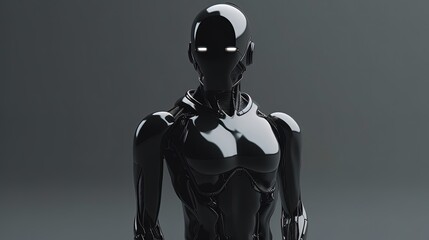 Black humanoid on minimalistic background. Black alien. Black robotic creature. Extraterrestrial black being. Generative AI - obrazy, fototapety, plakaty
