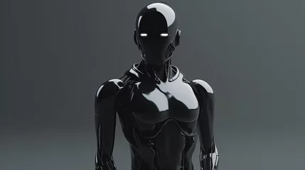 Fotobehang Black humanoid on minimalistic background. Black alien. Black robotic creature. Extraterrestrial black being. Generative AI © Soulmate