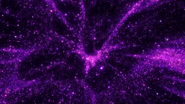 Purple abstract futuristic sparkling festive star dust particle loop background. 3D animation design backplate with copy space. Elegance and posh stage glitter backdrop with magic tinsel pixie dust.