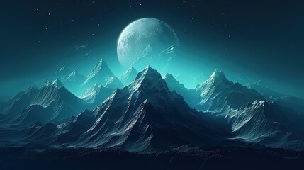 Naklejka na ściany i meble Magical moon and mountains. Mystical landscape. Generative AI