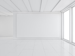 Empty gallery interior with light windows. 3D illustration
