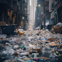 illustration of a pile of garbage on the streets of the city. ai generative