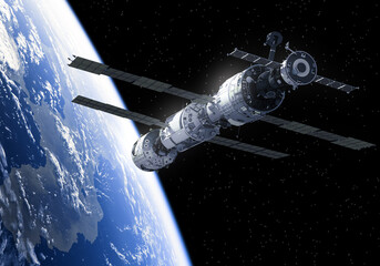 International Space Station In Space. 3D Illustration.