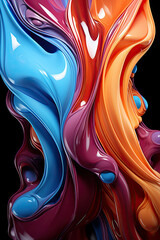 A close up of a colorful liquid painting on a black background. Generative AI.