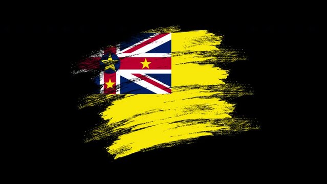 4K Paint Brush Niue Flag with Alpha Channel. Waving Brushed Niuean Banner. Transparent Background Texture Fabric Pattern High Detail.