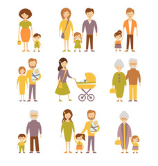 Family figures icons set of parents children couple isolated illustration