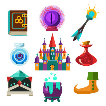 Collection of fairy tale elements, icons and illustrations