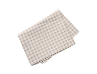 Beige checkered tablecloth on white background, top view