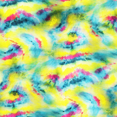 Fototapeta na wymiar Yellow and red seamless tie-dye pattern . Hand painting fabrics - nodular batik. Shibori dyeing.