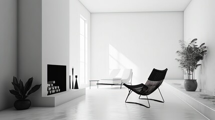 Black and white living room interior. Generative AI