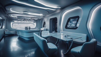 Futuristic restaurant interior. Generative AI
