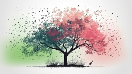 Obraz na płótnie Canvas Simple cherry blossom tree in style of vector illustration. Generative AI 