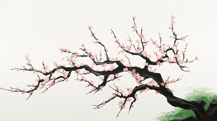 Simple cherry blossom tree in style of vector illustration. Generative AI
