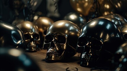 Black skull shaped decoration. Black skull figurine. Generative AI