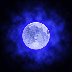 Images of the full moon with blue clouds