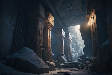 Ancient architecture of city inside granite canyon. Generative AI