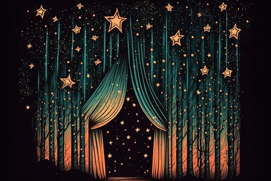 Star constellation on the night curtains. Generative AI