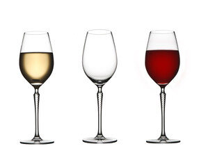 Three wine  glasses on white isolated background. Perfect for bar and restaurant