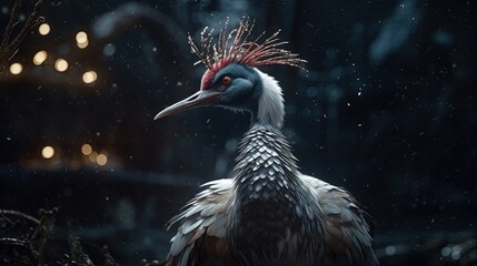 Fototapeta premium Magnificent close-up crowned crane. Generative AI