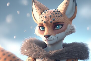 Cartoon female fox character. Generative AI