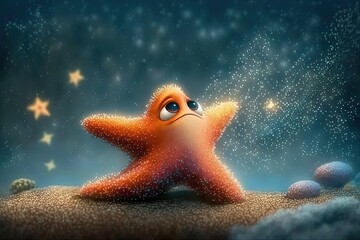 Obraz na płótnie Canvas Cartoon orange starfish character. Generative AI