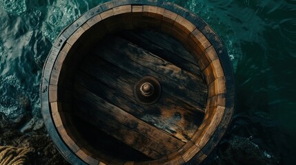 View from above of empty pirate barrel. Generative AI