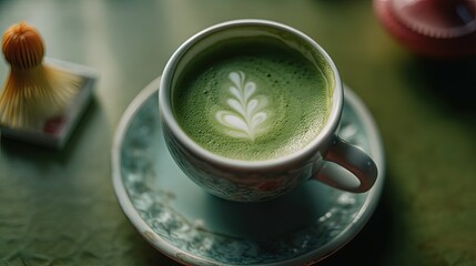 View from above of matcha latte. Generative AI