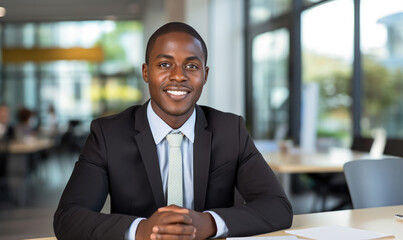 african smiling business man at a meeting