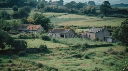 Village landscape in summer. Generative AI