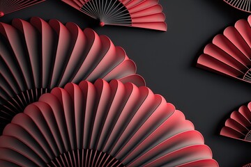 Red abstract fan on black background. Generative AI