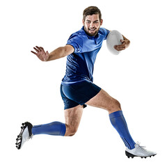 one caucasian rugby player man studio isolated on white background © Designpics