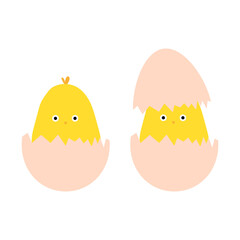 Cute little chick in cracked egg. Vector illustration. EPS 10.