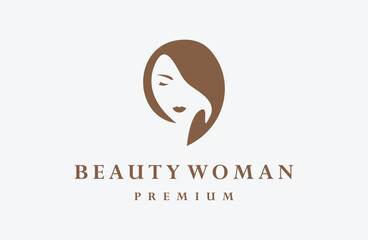 Vector logo design template in trendy linear style - woman face