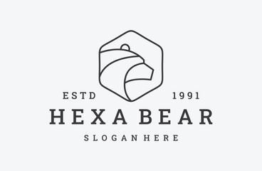 Hexagon bear logo vector icon illustration hipster vintage retro