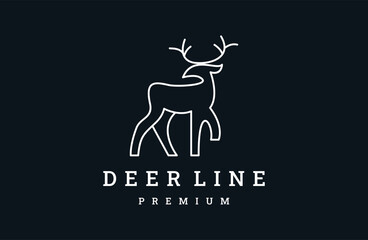 Deer logo line icons. Wild reindeer outdoor brand label.